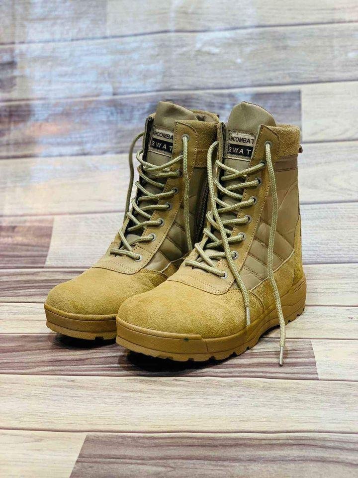 Men’s Beige SWAT Knee High Boots Synthetic Leather All Season