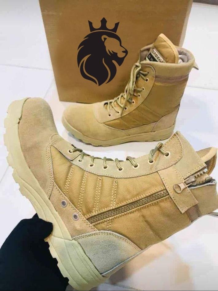 Men’s Beige SWAT Knee High Boots Synthetic Leather All Season