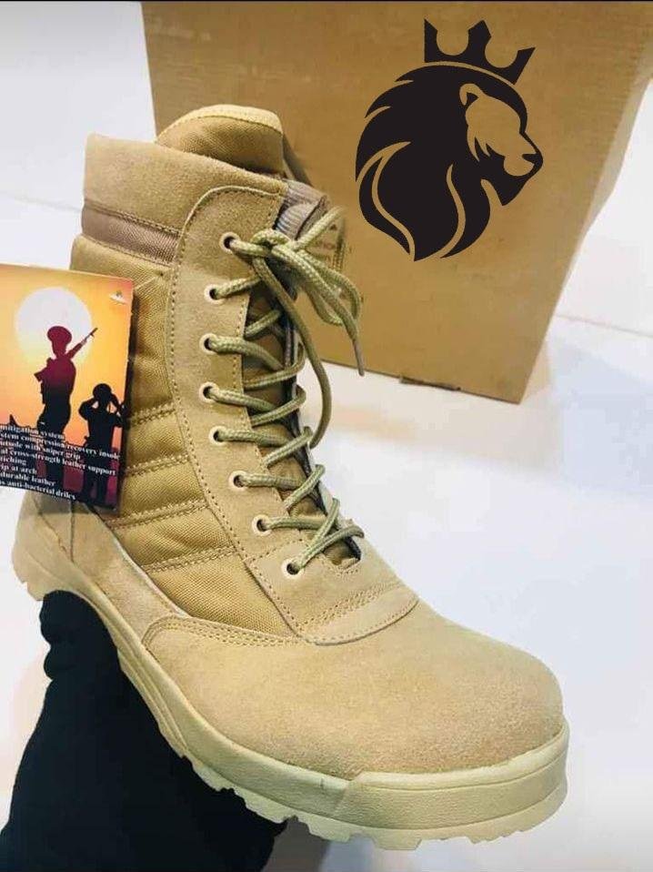 Men’s Beige SWAT Knee High Boots Synthetic Leather All Season